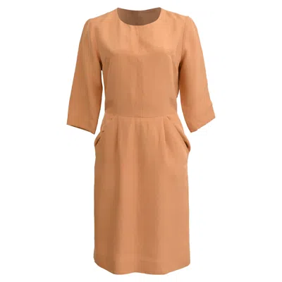 Pre-owned Chloé Half-sleeved Midi Dress In Peach Silk In Brown