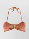 Chloé Halter Neck Velvet Bikini Top With Hardware In Brown