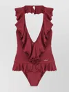 Chloé Halterneck One-piece Swimsuit Ruffle Detailing In Burgundy