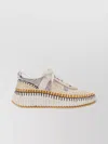 Chloé Nama Embroidered Suede And Recycled-mesh Sneakers In Beige