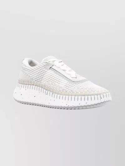 CHLOÉ HAND-STITCHED MESH ROUND TOE LOW-TOP SNEAKERS