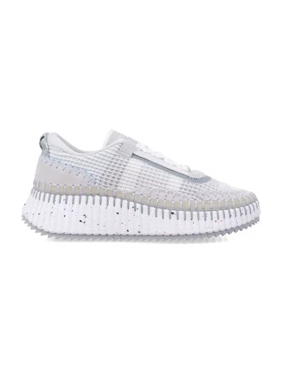 Chloé Hand-stitched Mesh Sneakers With Suede Inserts In White
