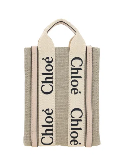 Chloé Mini Woody North South Tote Bag In Cement Pink