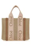 Chloé Chloe Women Multicolor Linen Small Woody Shopping Bag In Brown