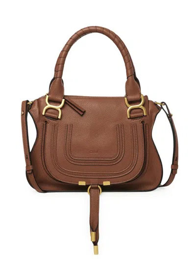 Chloé Marcie Leather Crossbody Bag In Beige