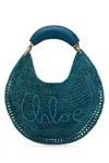Chloé Summer Banana Top-handle Bag In Crochet Fabric In Blue