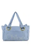 Chloé Medium Plage Washed Cotton Tote In Blue