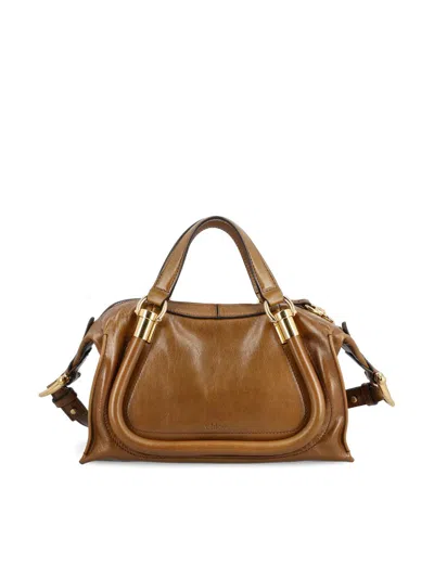 Chloé Logo Detailed Top Handle Bag In Bronze Brown