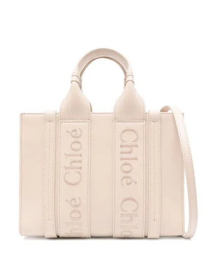 Chloé Small Leather Woody Tote Bag In Cement Pink