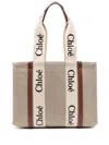 Chloé Structured Tote Bag With Leather And Linen Blend In Multicoloured