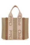 Chloé Chloe Women Multicolor Linen Small Woody Shopping Bag In Brown