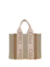 Chloé Small Woody Linen Tote Bag In Nude