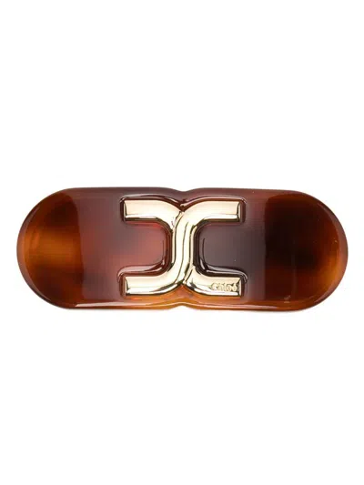 Chloé Chloe Womens Vintage Brown Marcie Logo-plaque Recycled-acetate Hair Clip