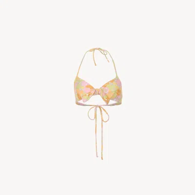 Chloé Sunbleached Flower-print Bikini Top In Orange