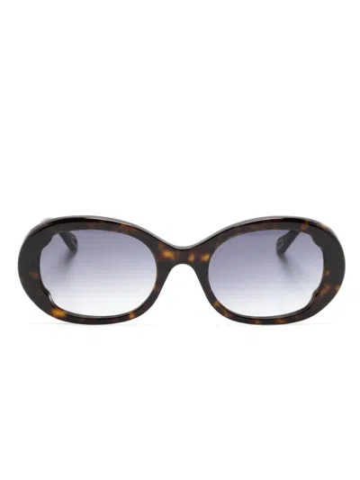 Chloé Havana Oval-frame Sunglasses In Brown