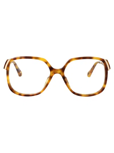 Chloé Havana-gold-transparent Acetate Glasses In Metallic