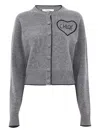 Chloé Fitted Cardigan With Logo In Wool And Cashmere Knit In Gray