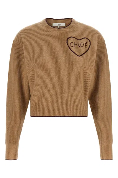 Chloé Heart Intarsia Sweater In Beige