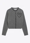 Chloé Fitted Cardigan With Logo In Wool And Cashmere Knit In Gray