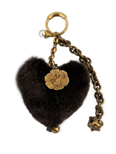 Chloé Heart Shearling Bag Charm In Black