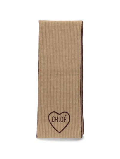 CHLOÉ HEART-EMBROIDERED SCARF