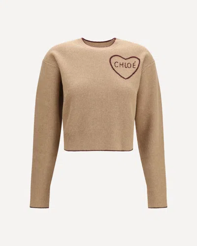 Chloé Heart-logo Sweater In Beige