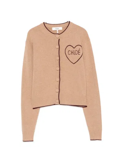 Chloé Heart-motif Embroidered Cardigan In Animal Print