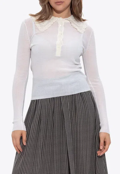 Chloé Henley Fine Wool Knit Top In White