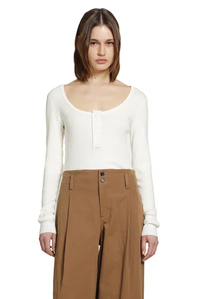 Chloé Henley Long Sleeve Top In White