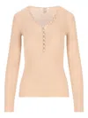 Chloé Henley Ribbed Button-front T-shirt In Brown