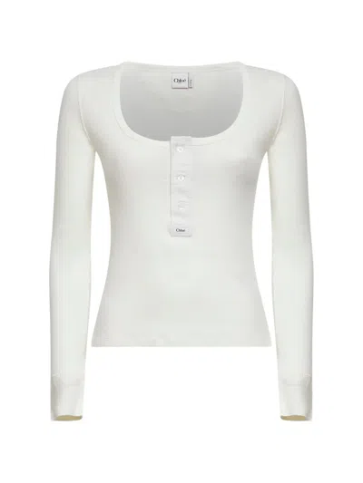 Chloé Henley Scoop-neck T-shirt In White