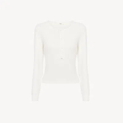 Chloé Henley Shirt In Cotton Jersey In White