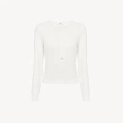 Chloé Off-white Cotton Jersey Henley In 107 Iconic Milk