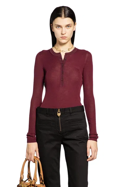 Chloé Henley Shirt In Superfine Wool Knit In Red