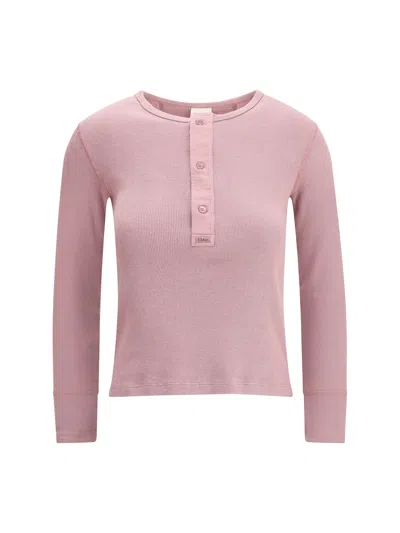 Chloé Fitted Henley Cotton Jersey Shirt Clothing In Pink