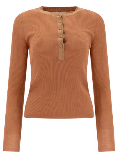 CHLOÉ HENLEY SHIRTS PINK
