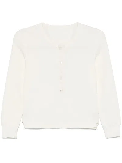 Chloé Ribbed Cotton-jersey Henley Top In Beige