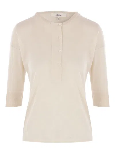 Chloé Henley Short-sleeve Shirt In Iconic Milk