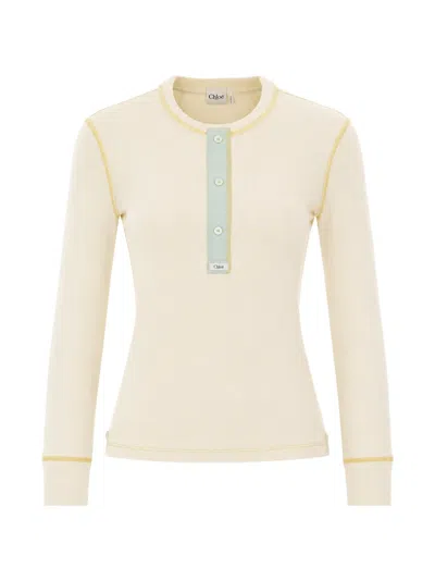 Chloé Henley-neck Cotton Sweater In White