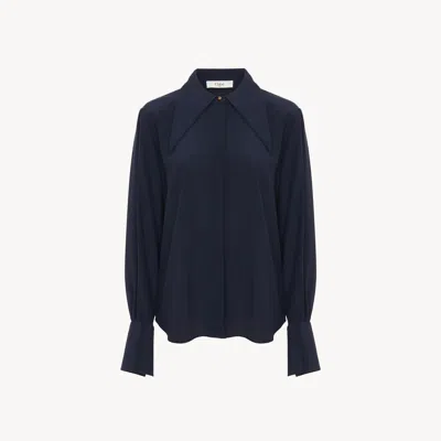 Chloé Heritage Blouse In Silk Crêpe De Chine Blue Size 10 100% Silk, Pinctada Maxima, Farmed, Coo Australi