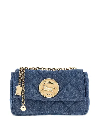 Chloé Heritage Quilted Denim Cross Body Bag In Blue