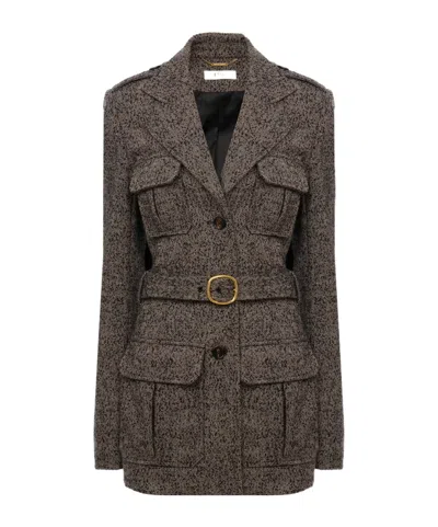 Chloé Herringbone Jacket In Brown