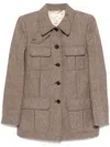 Chloé Pocket-detailed Herringbone Wool Jacket In Brown