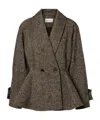 Chloé Double-breasted Herringbone Oversized Peplum Coat In Gray