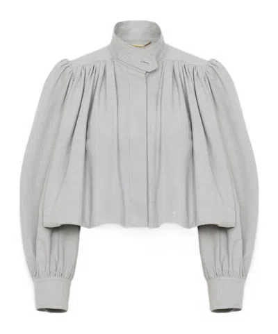 Chloé High Collar Long Sleeve Casual Jacket In Grey