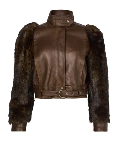 Chloé High Collar Long Sleeve Leather Jacket In Black