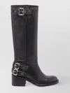 Chloé New Bikers Buckled Textured-leather Boots In Black