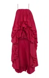 Chloé High-low Silk Plonge Bubble Jumpsuit In Fuchsia