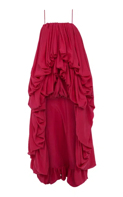Chloé High-low Silk Plonge Bubble Jumpsuit In Fuchsia