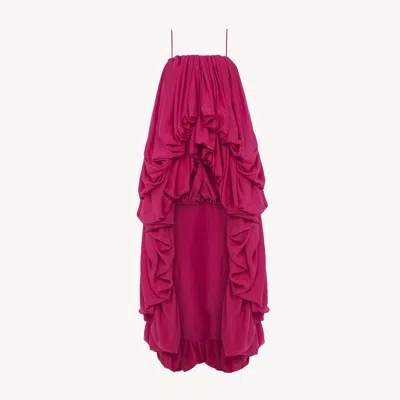 Chloé High-low Sleeveless Jumpsuit In Washed Silk Pongé Red Size 8 100% Silk In Divine Red